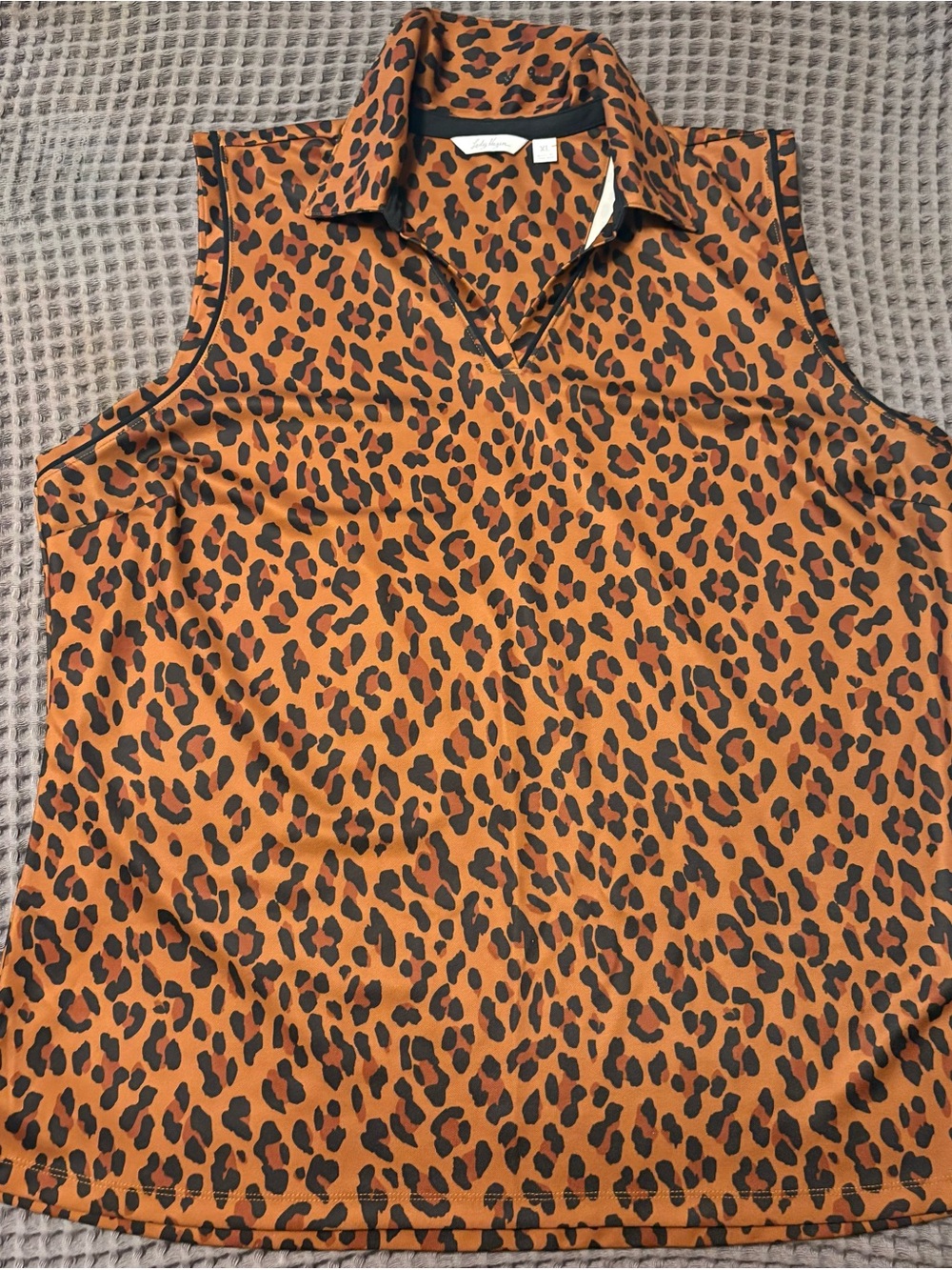Lady Hagen Sleeveless Polo in Orange Leopard Print
